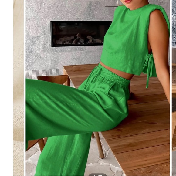 NWT Commense Utility Linen Two Piece Wide Leg Pants Set S - Picture 1 of 3